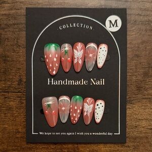 Handmade Press on Nail Set with Fruit and Butterfly Designs